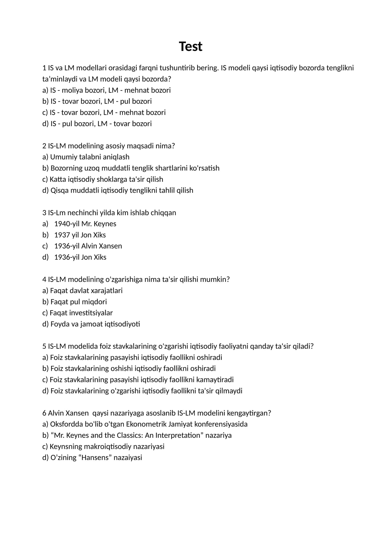 IS va LM modellari