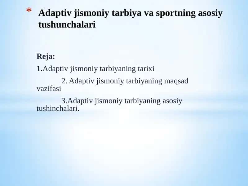 Adaptiv jismoniy tarbiya va sportning asosiy tushunchalari