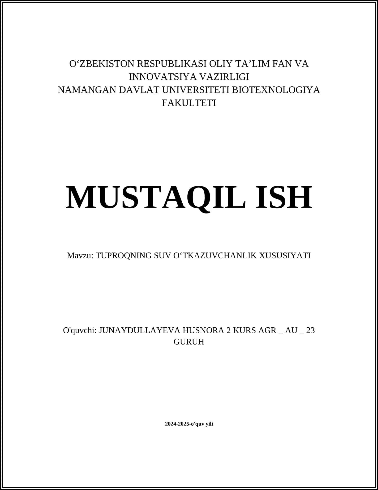 Tuproqning Suv Oʻtkazuvchanligi
