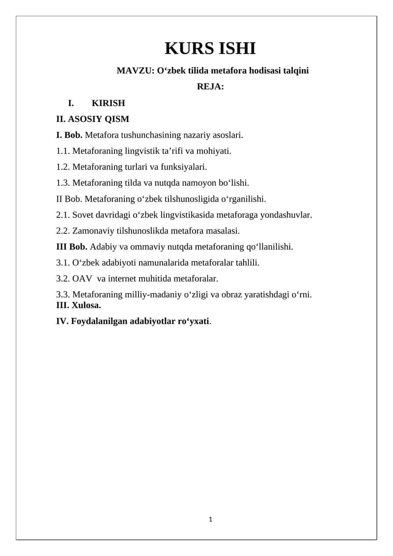 O‘zbek tilida metafora hodisasi talqini