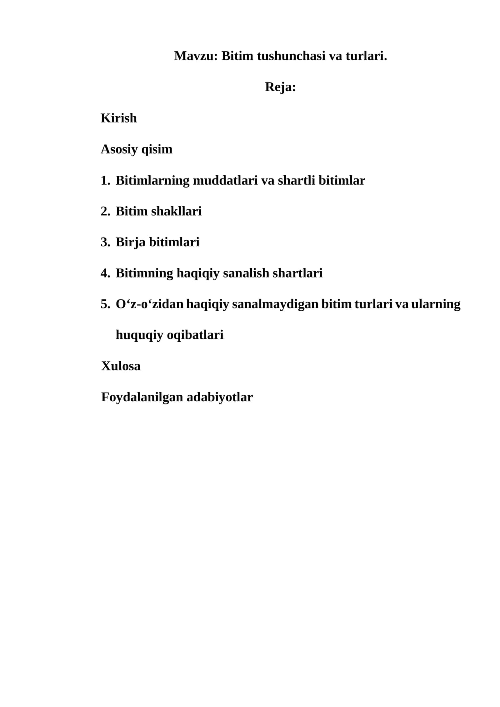 Bitim tushunchasi va turlari.