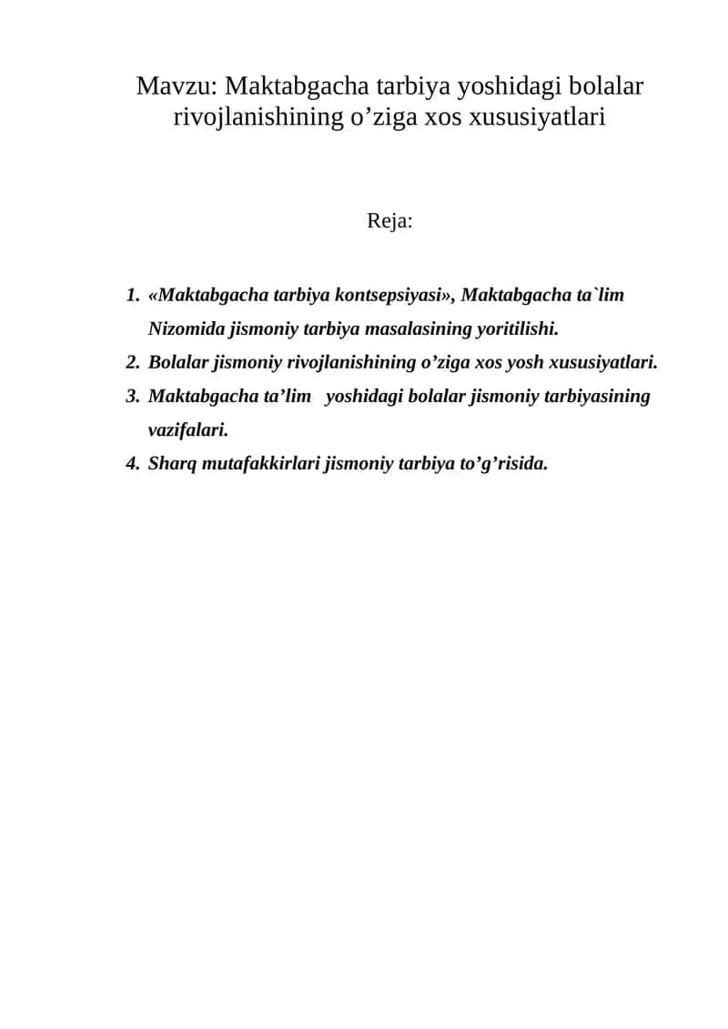 Maktabgacha tarbiya yoshidagi bоlalar rivоjlanishining o’ziga xоs xususiyatlari