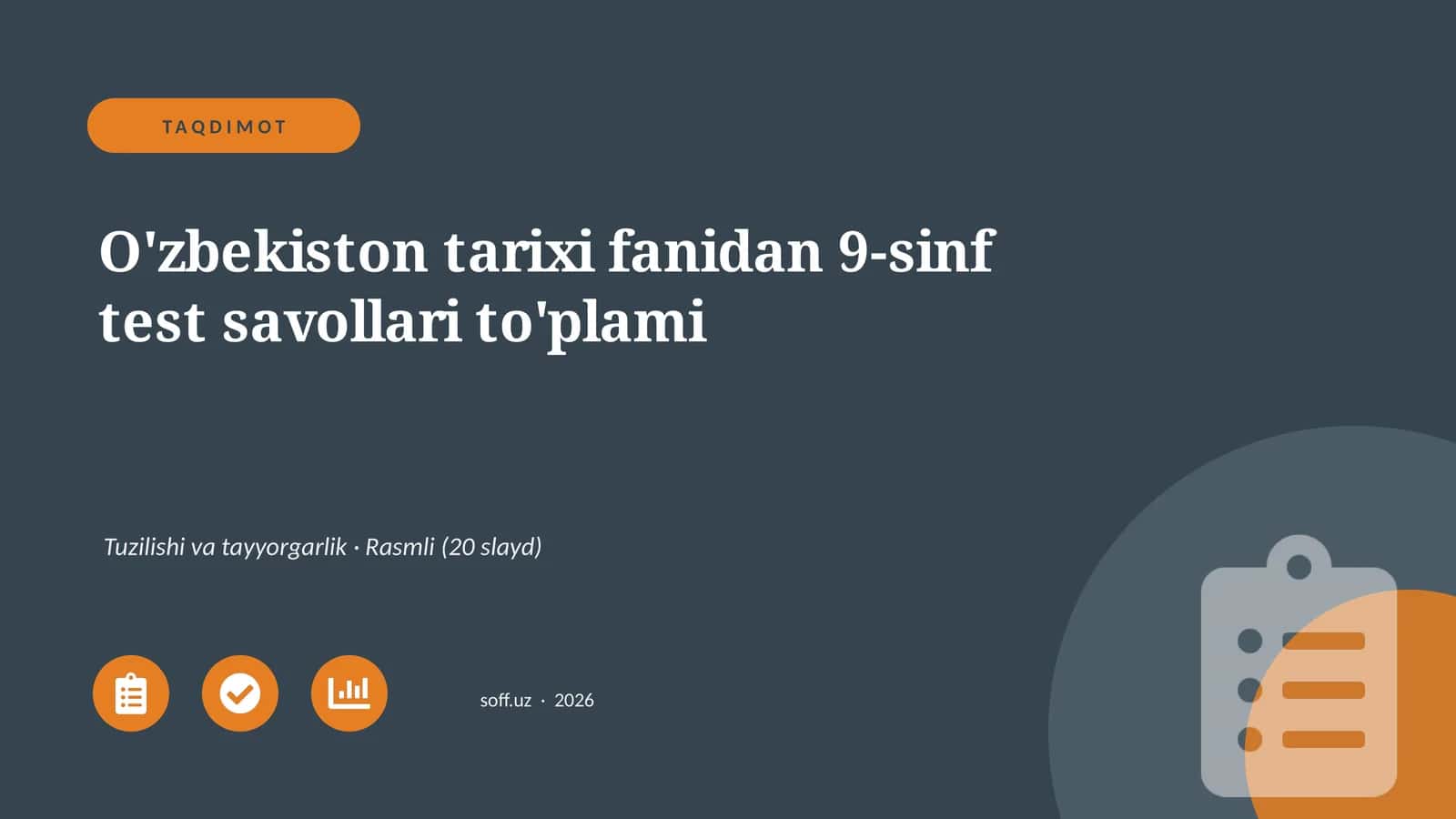O'zbekiston tarixi fanidan 9-sinf test savollari to'plami