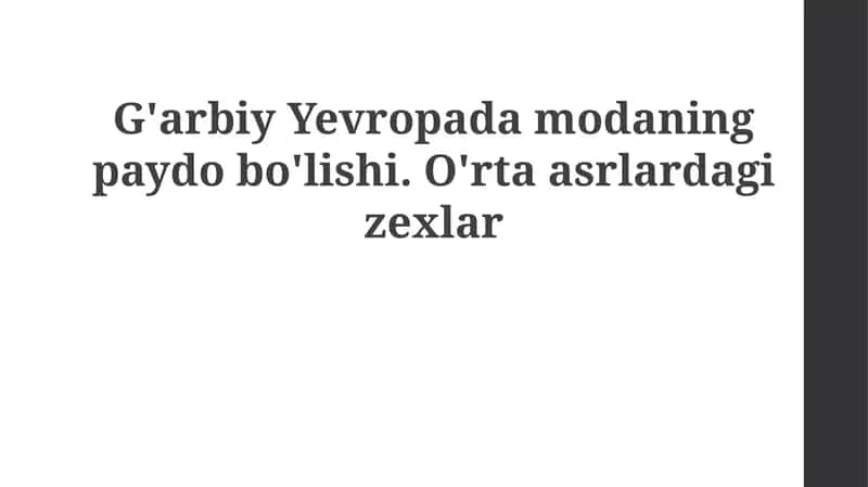 G'arbiy Yevropada modaning paydo boʻlishi