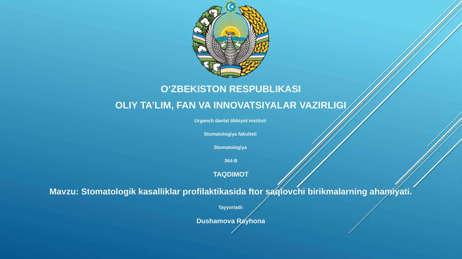 Stomatologik kasalliklar profilaktikasida ftor saqlovchi birikmalarning ahamiyati