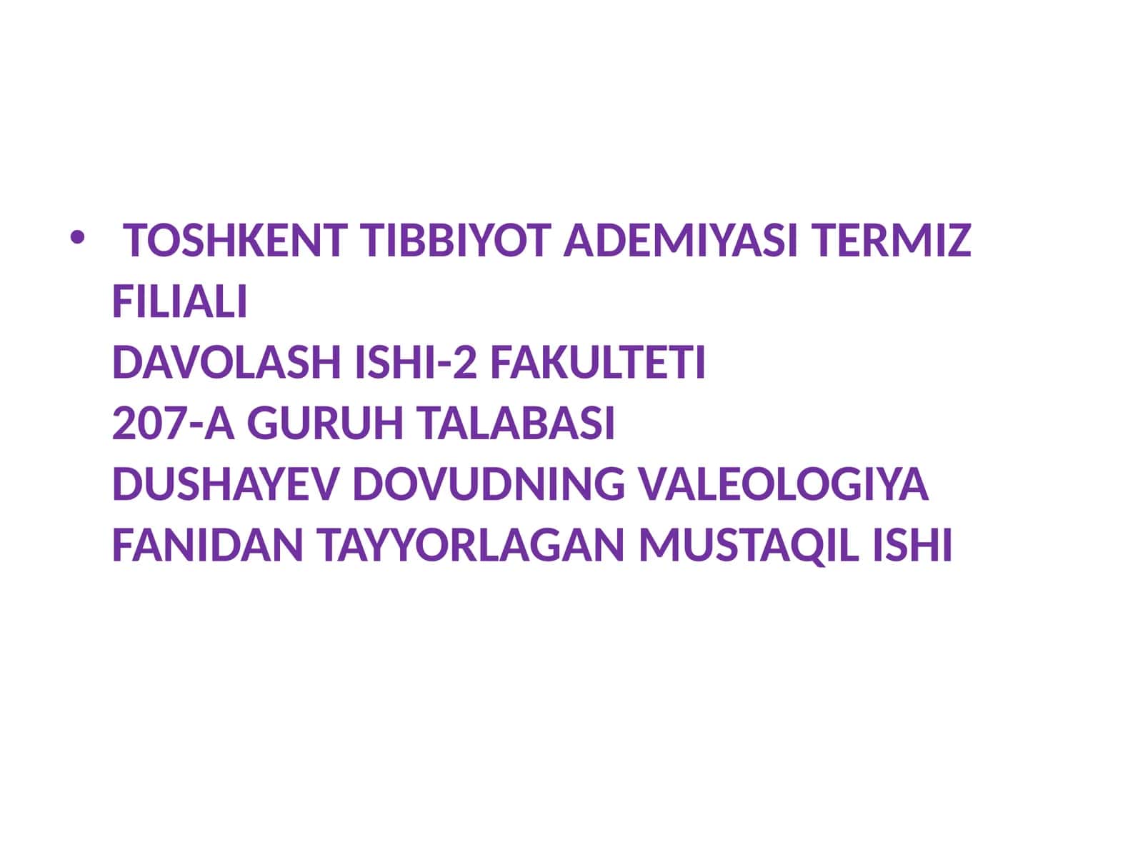 VALEOLOGIYA VA SOG'LUM TURMUSH