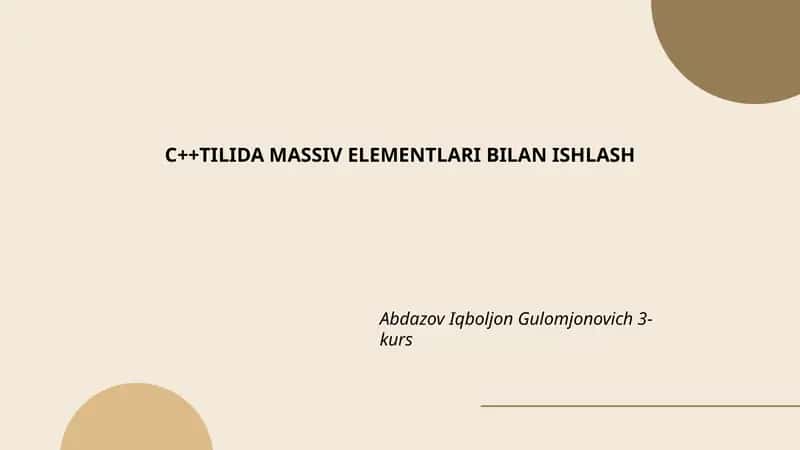 MASSIV ELEMENTLARI BILAN ISHLASH