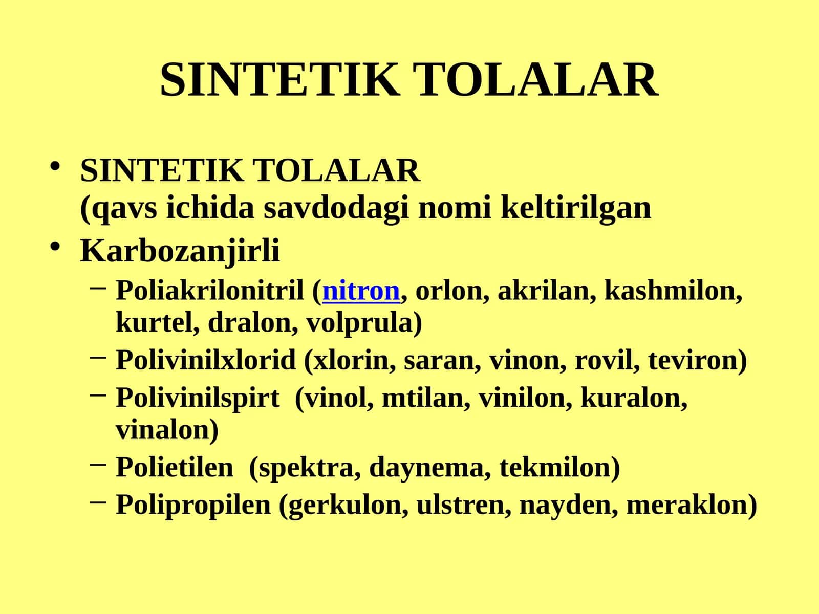 SINTETIK TOLALAR