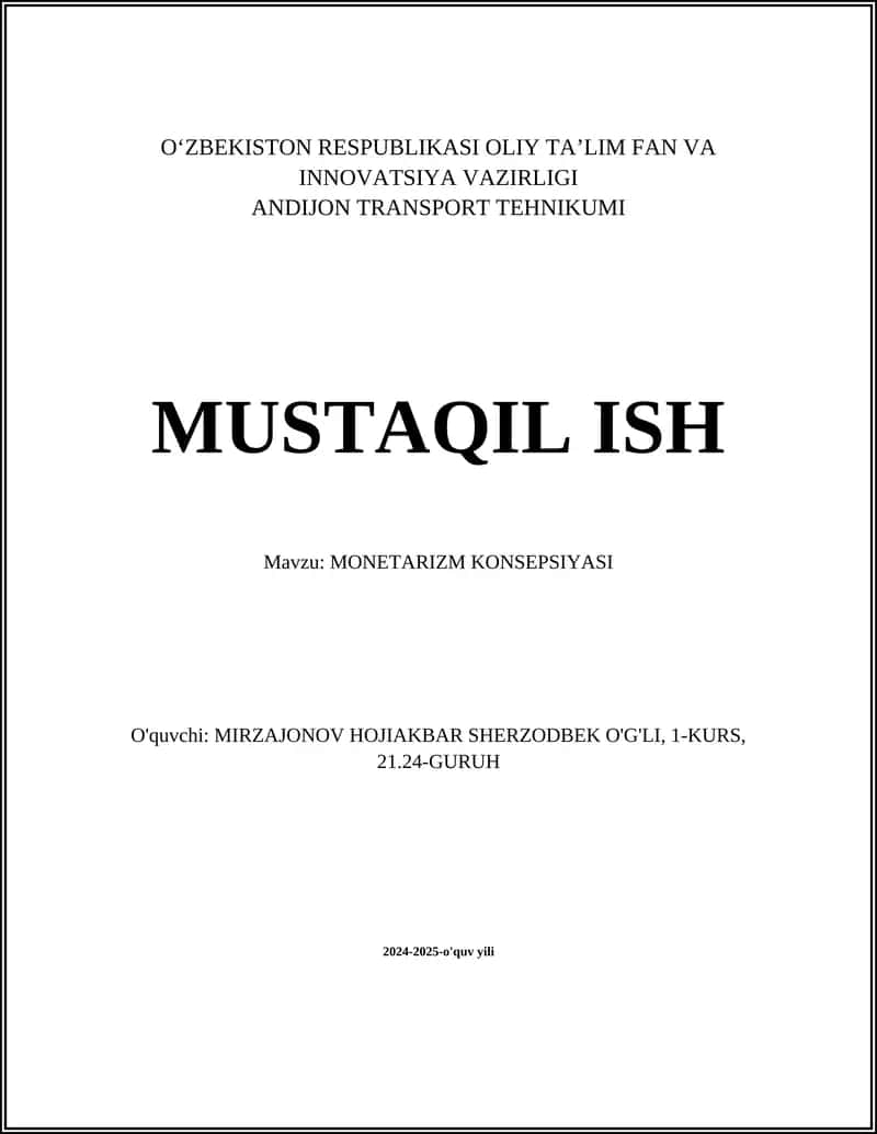 MONETARIZM KONSEPSIYASI