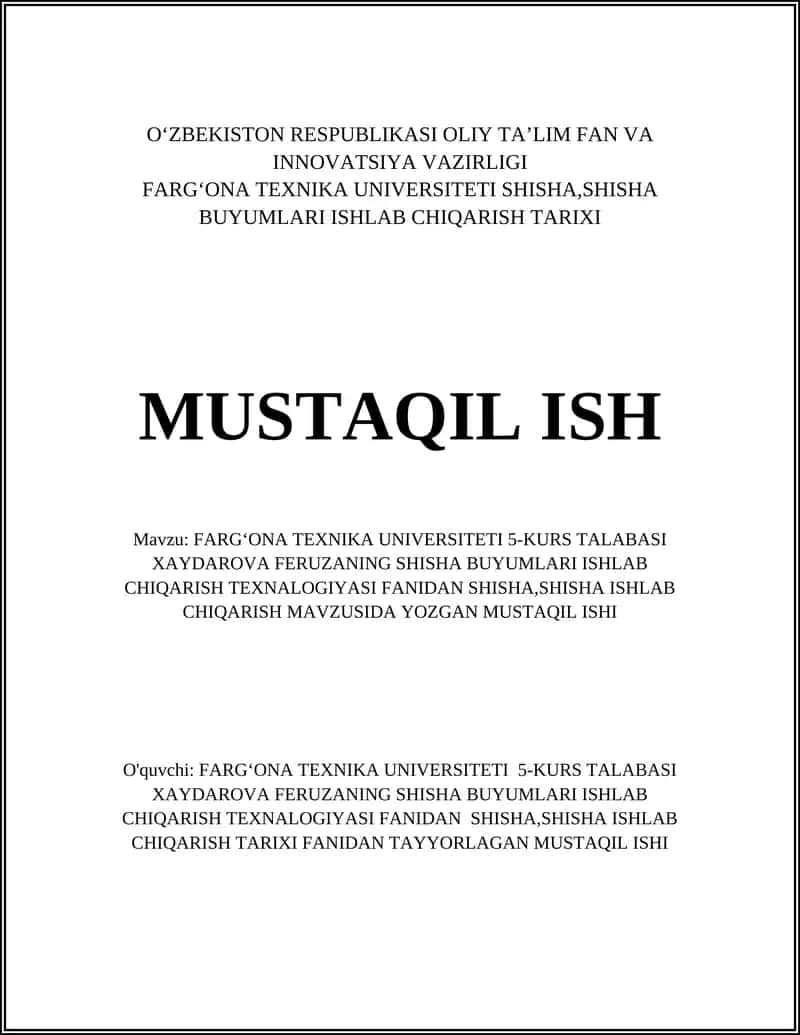 Shisha Buyumlari Ishlab Chiqarish Texnologiyasi
