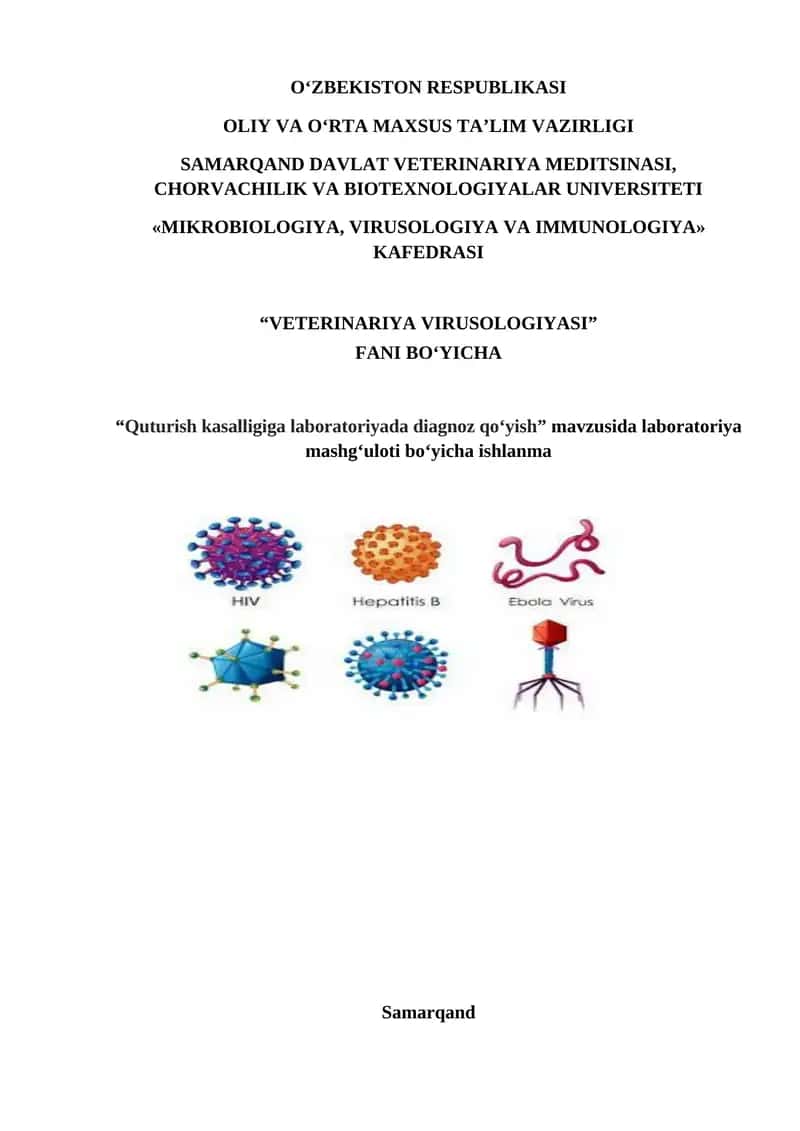 Laboratoriya mashg'uloti "Quturish kasalligiga laboratoriyada diagnoz qo‘yish"