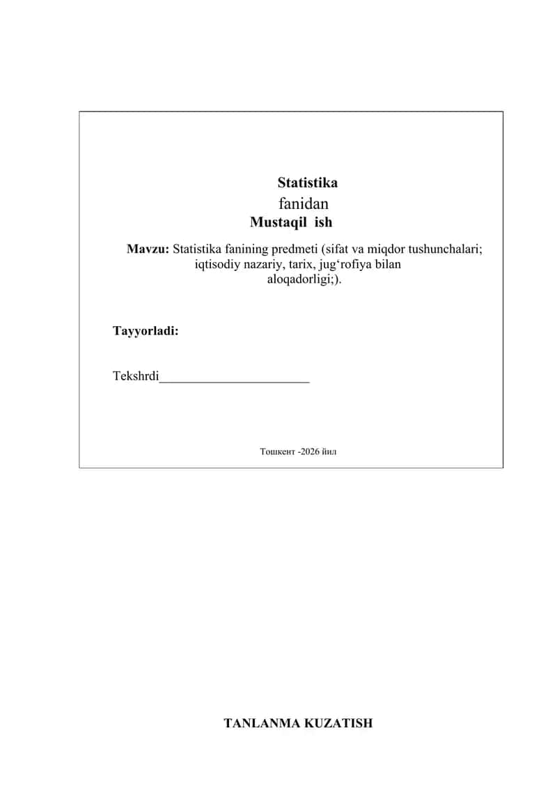 Statistika fanidan Mustaqil ish