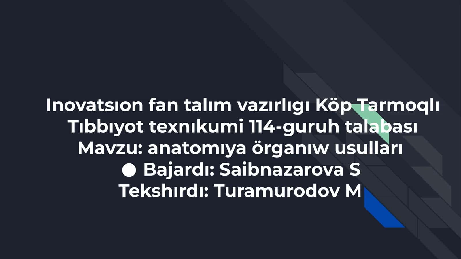 Inovatsıon fan talım vazırlıgı Köp Tarmoqlı Tıbbıyot texnıkumi 114-guruh talabası