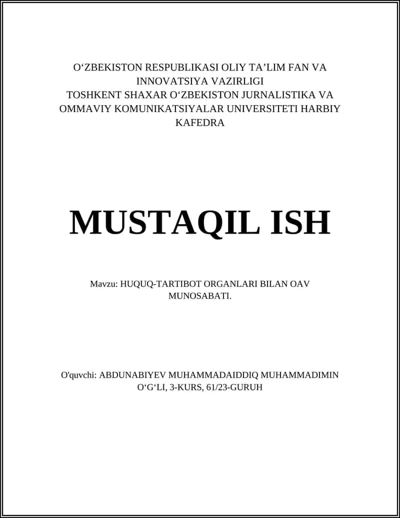 HUQUQ-TARTIBOT ORGANLARI BILAN OAV MUNOSABATI