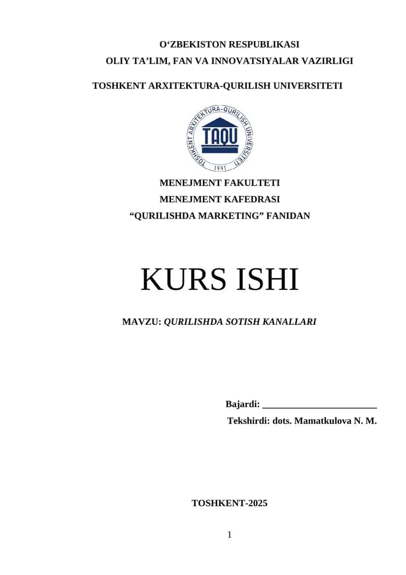 Qurilishda sotish kanallari