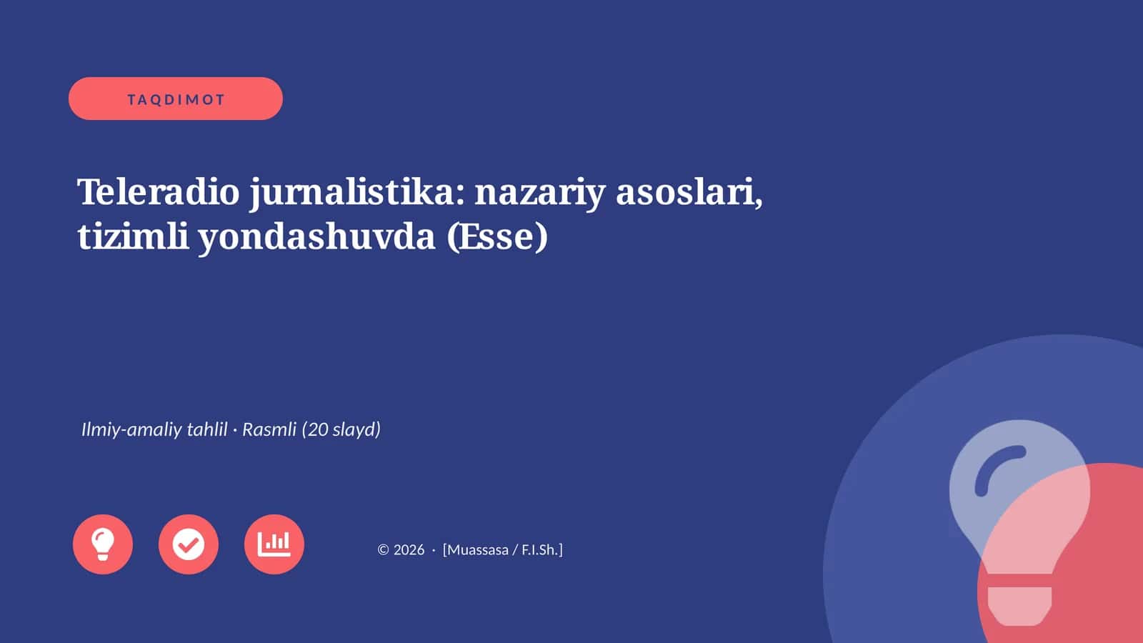 Teleradio jurnalistika: nazariy asoslari, tizimli yondashuvda (Esse)