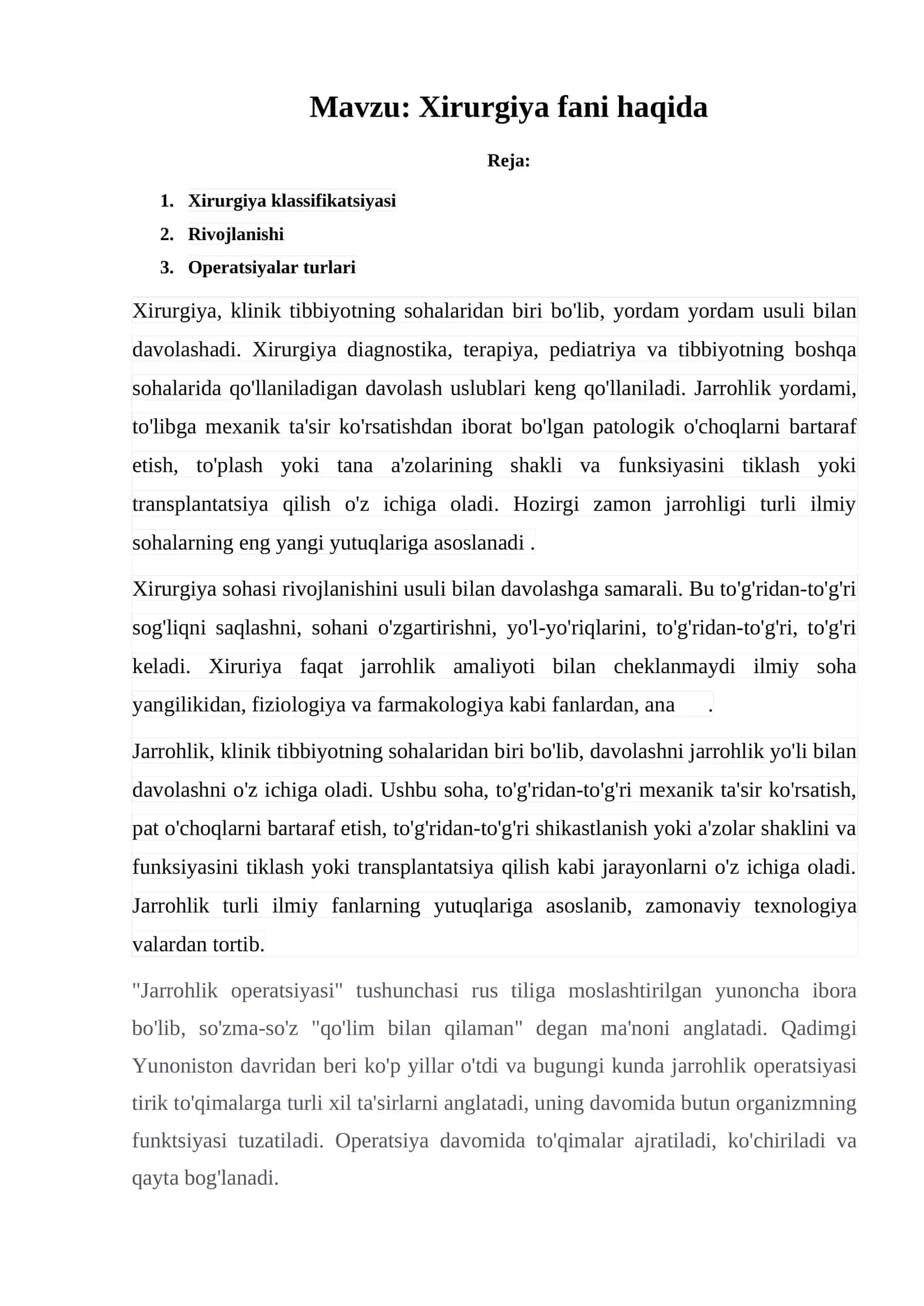 Xirurgiya fani haqida