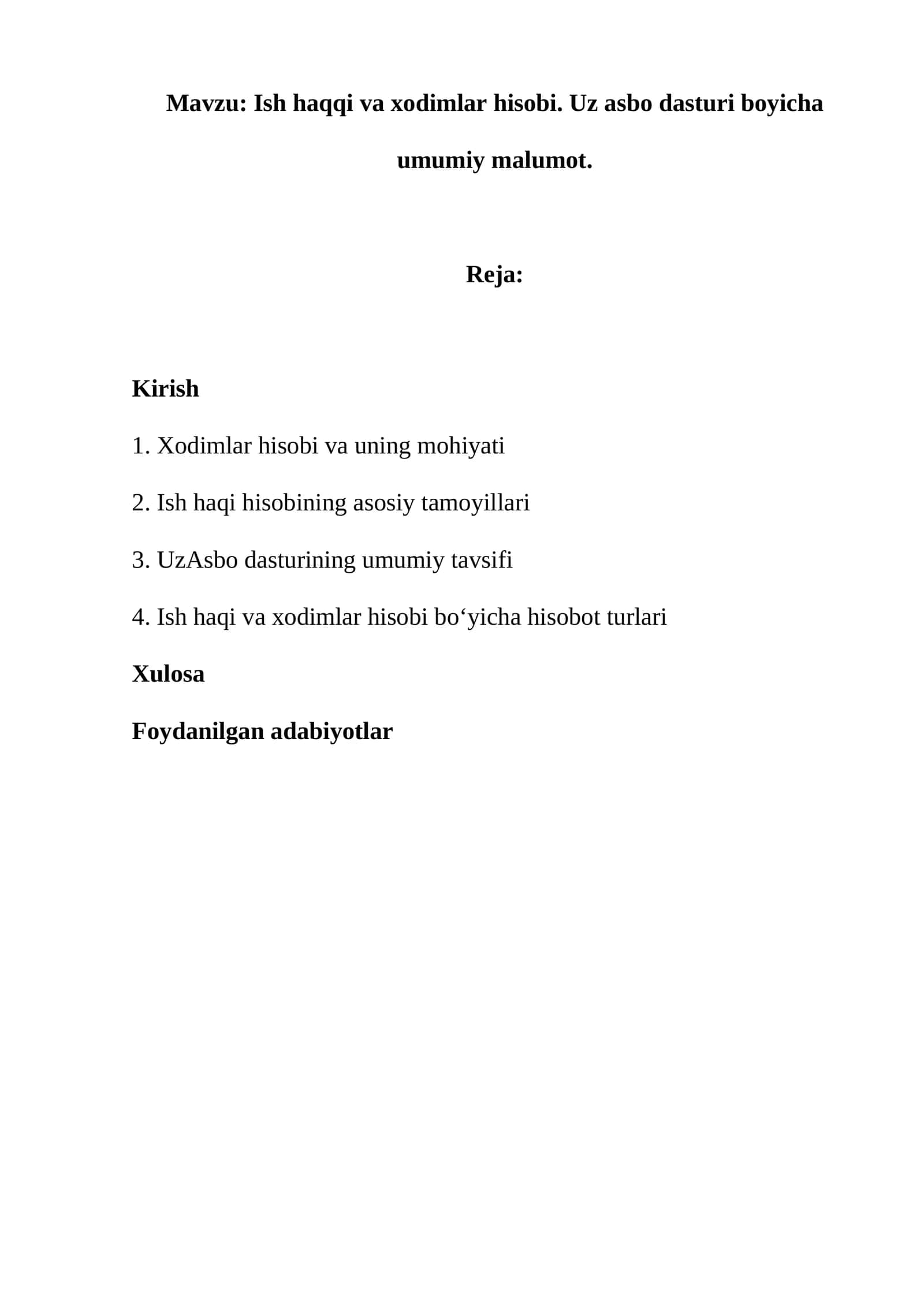 Ish haqqi va xodimlar hisobi. Uz asbo dasturi boyicha umumiy malumot.
