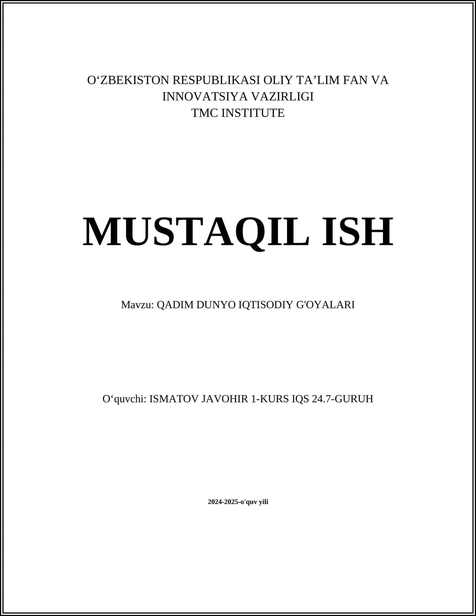 QADIM DUNYO IQTISODIY G'OYALARI