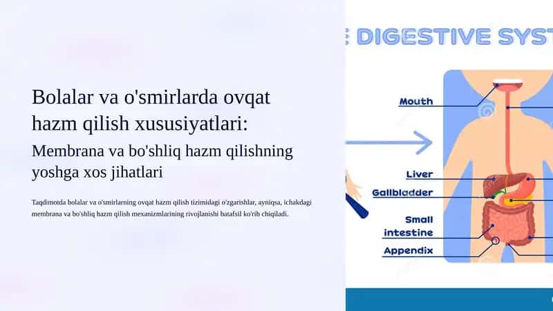 Bolalar va o'smirlarda ovqat hazm qilish xususiyatlari: Membrana va bo'shliq hazm qilishning yoshga xos jihatlari