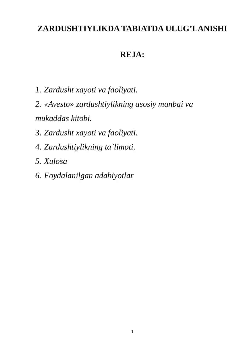 Zardushtiylikda Tabiatda Ulug’lanishi