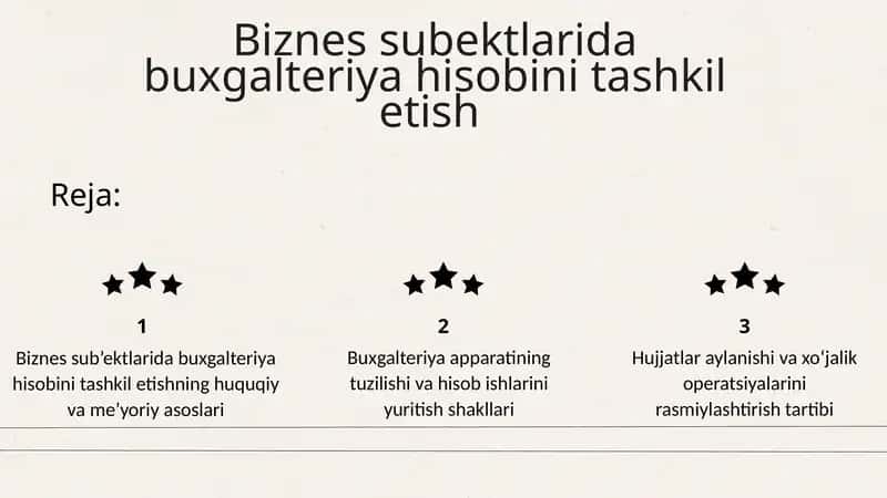 Biznes subektlarida buxgalteriya hisobini tashkil etish