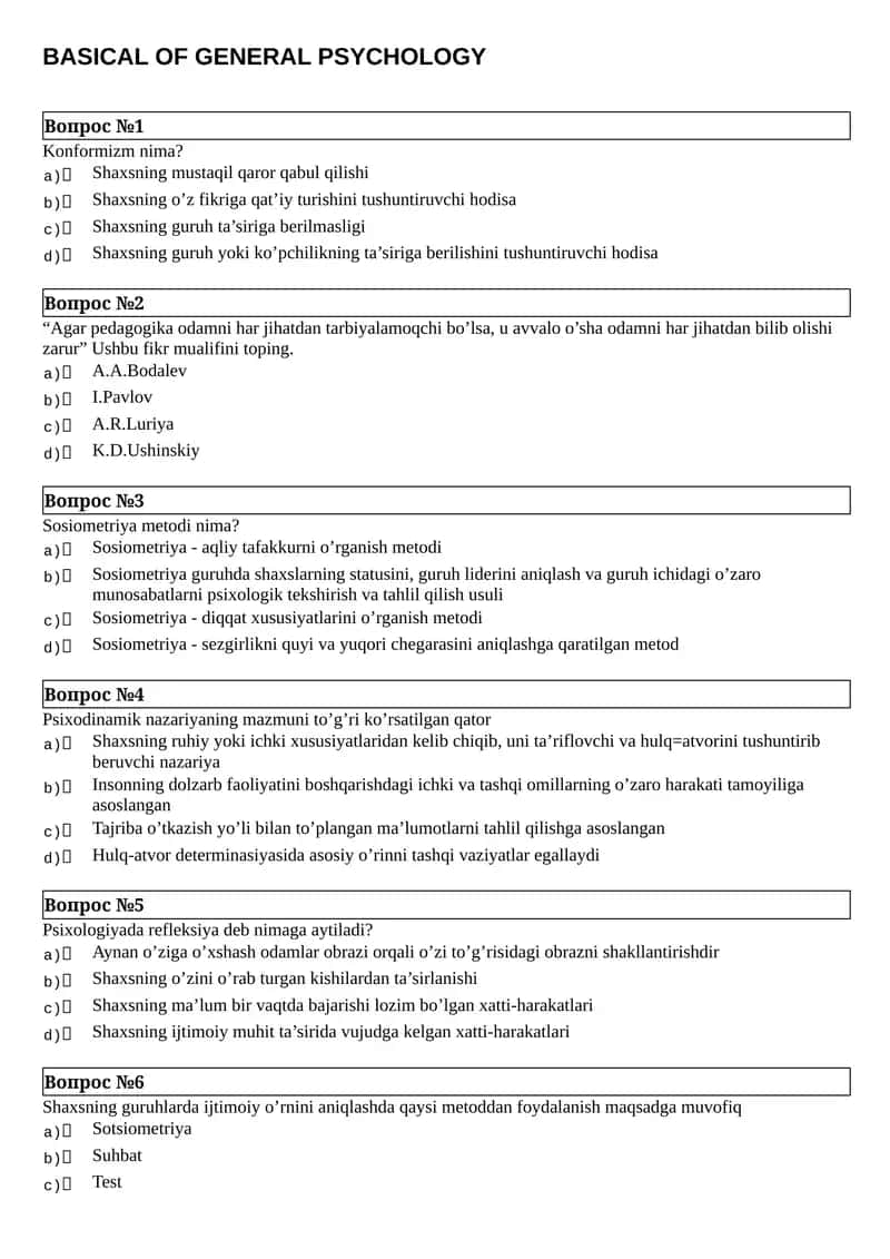 BASICAL OF GENERAL PSYCHOLOGY