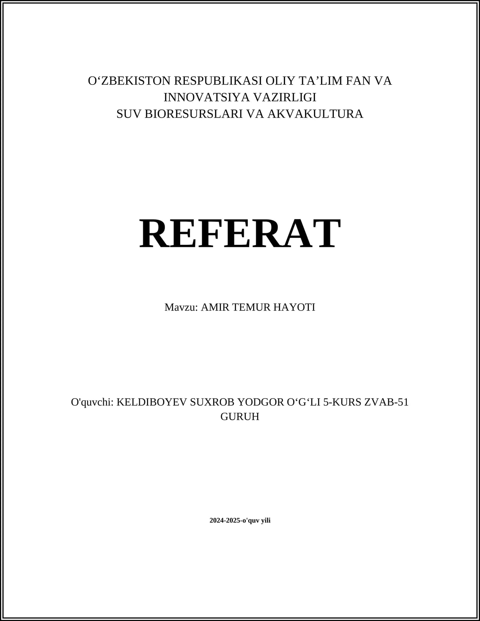 AMIR TEMUR HAYOTI