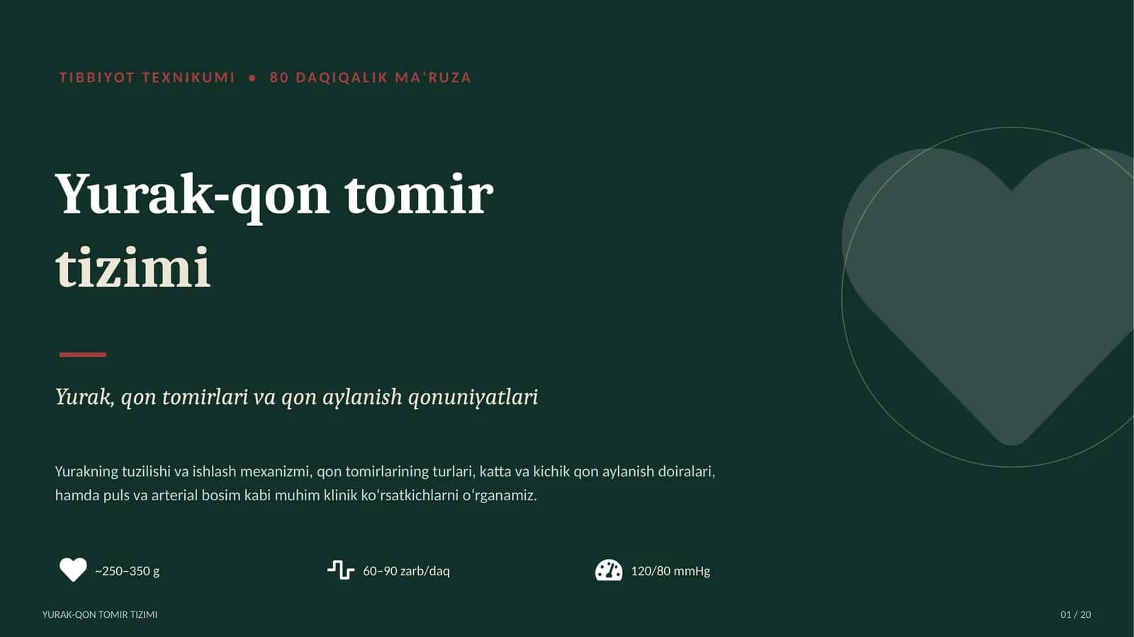 TIBBIYOT TEXNIKUMI yurak qon tomir tizimi