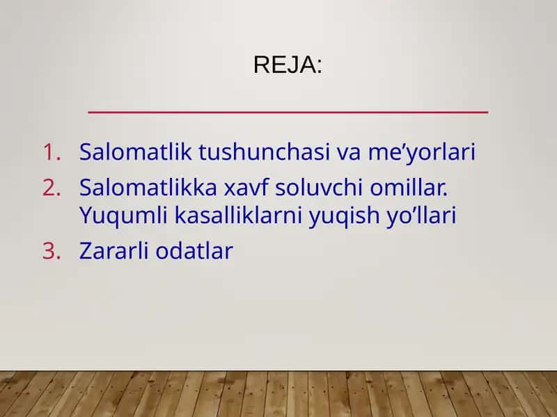 SALOMATLIK TUSHUNCHASI VA ME’YORLARI