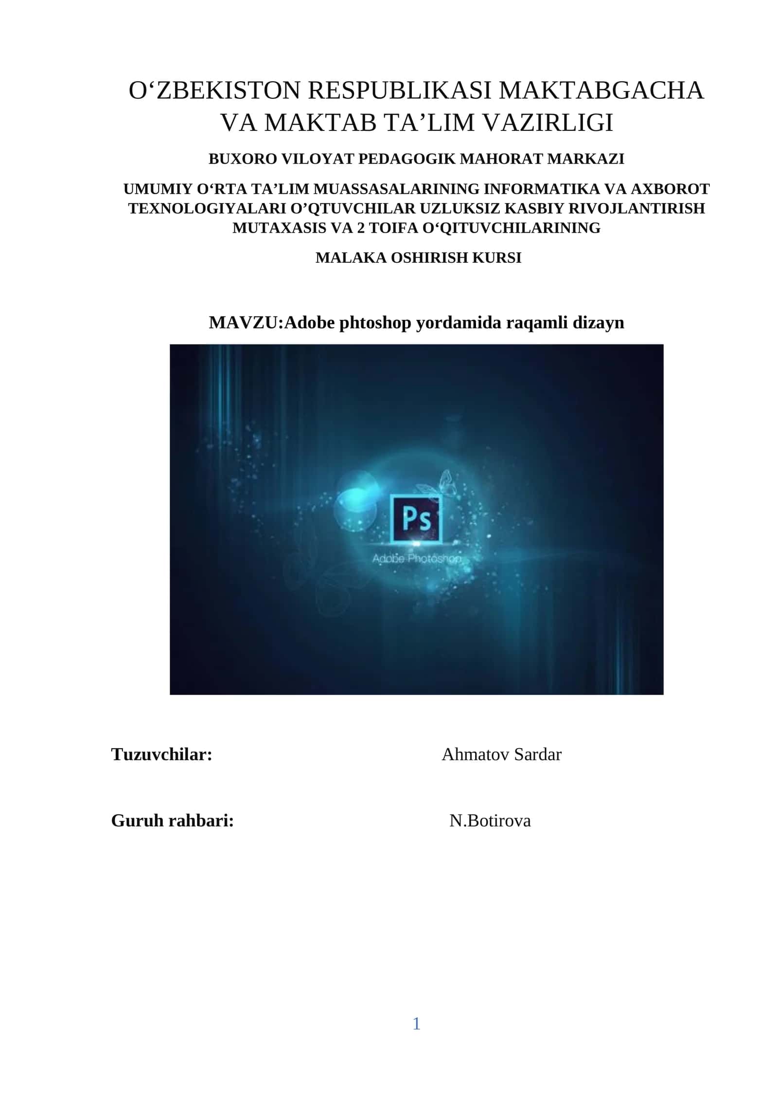 Adobe phtoshop yordamida raqamli dizayn