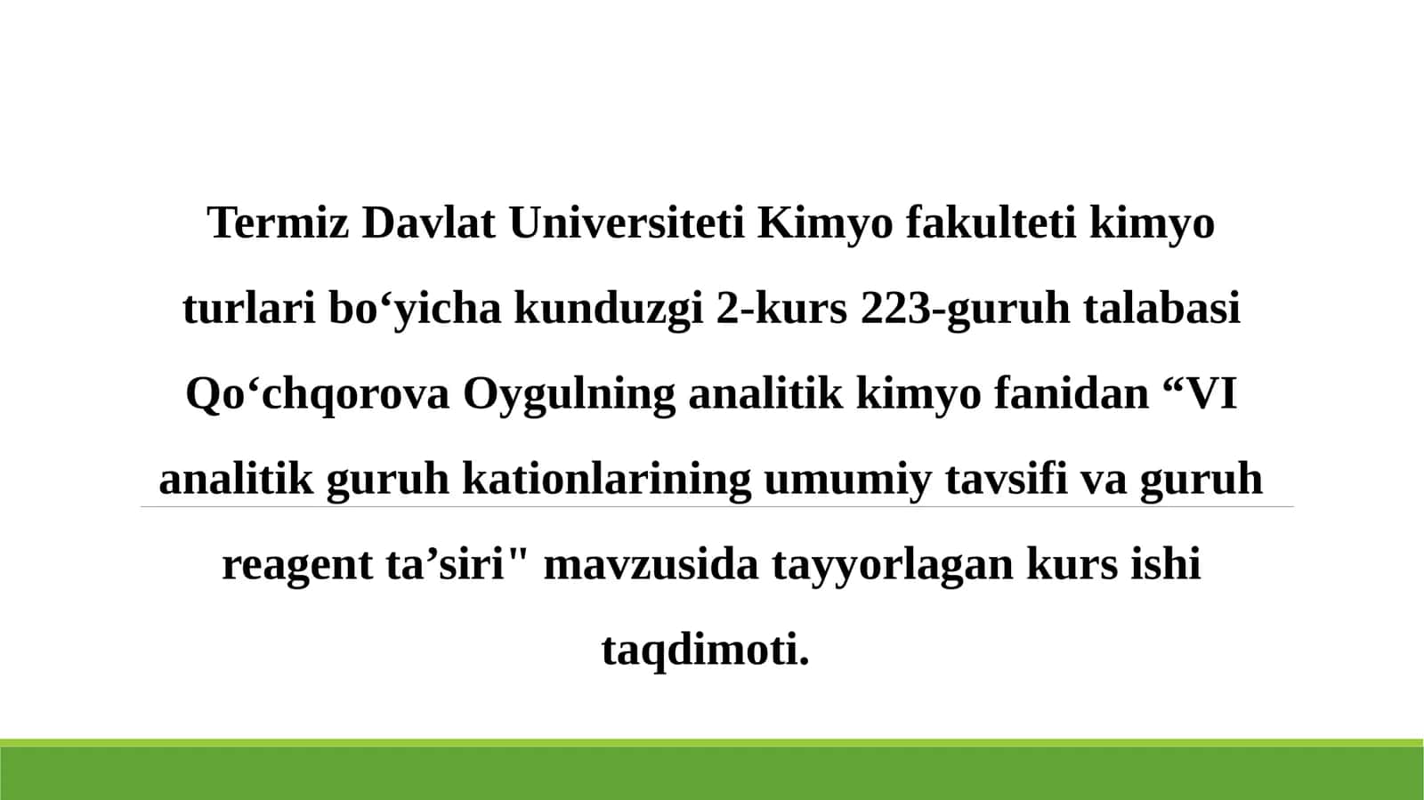 VI analitik guruh kationlarining umumiy tavsifi va guruh reagent ta'siri