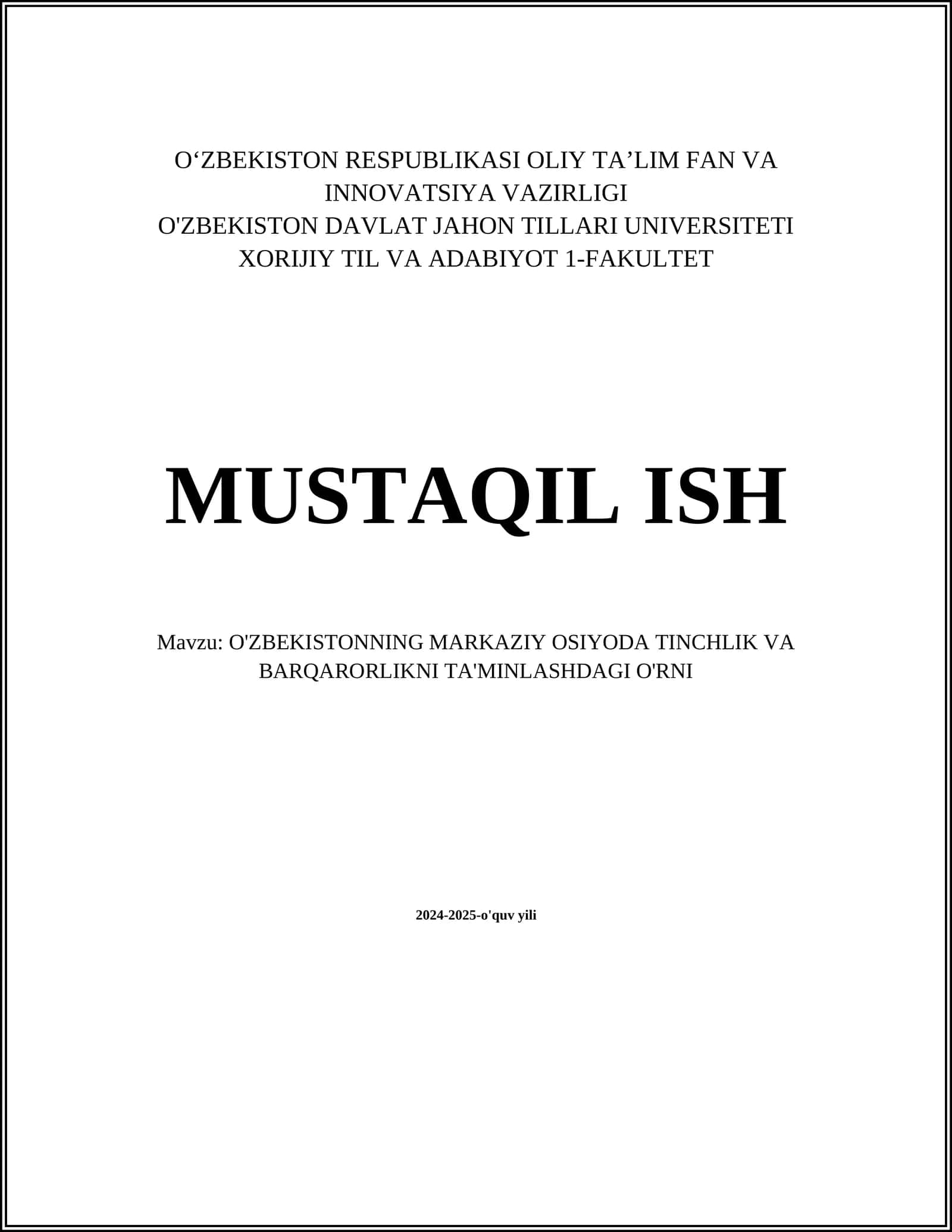 O'zbekistonning Markaziy Osiyoda diplomatik rol'i