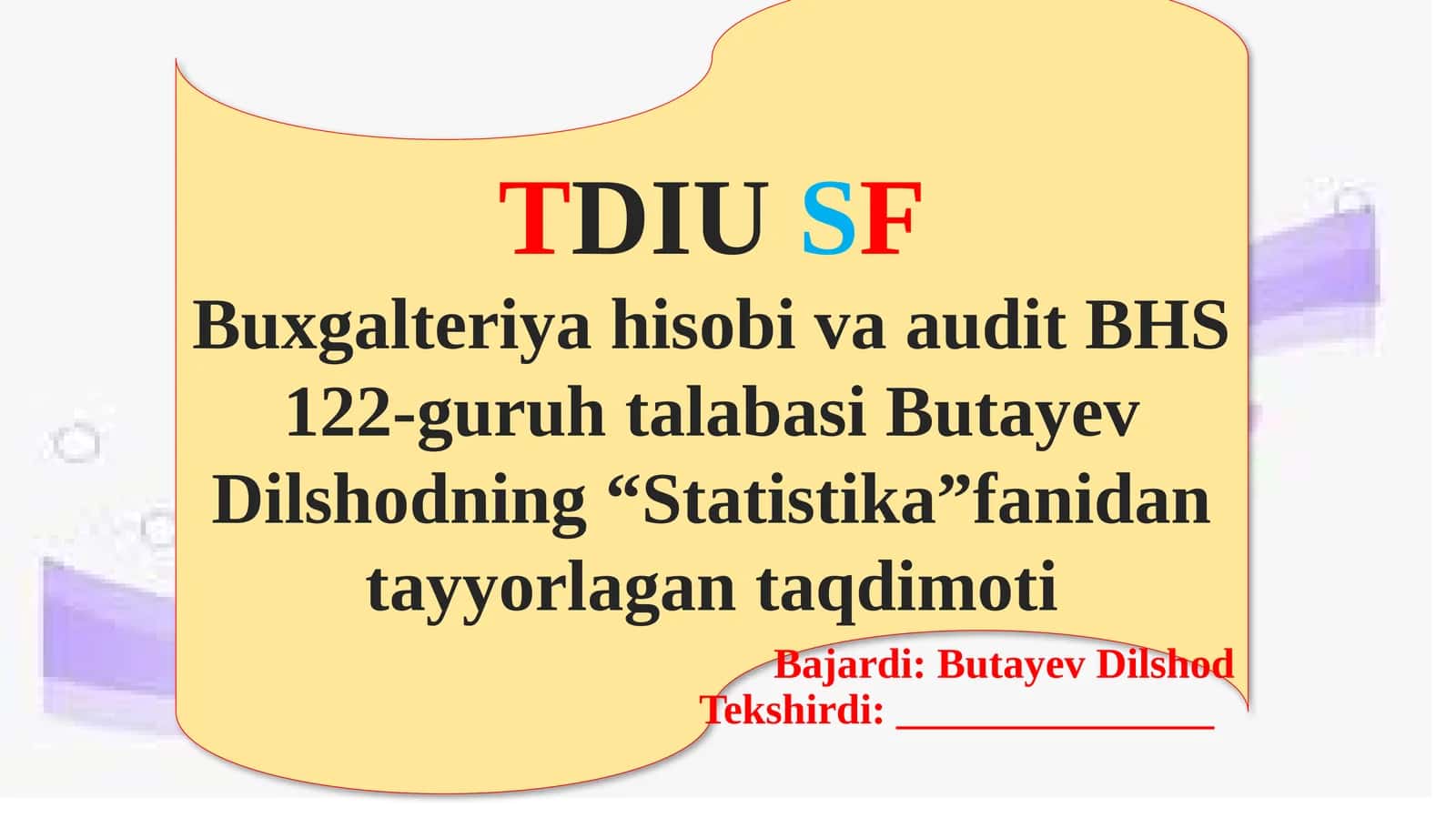 "Statistika" fanidan tayyorlagan taqdimoti