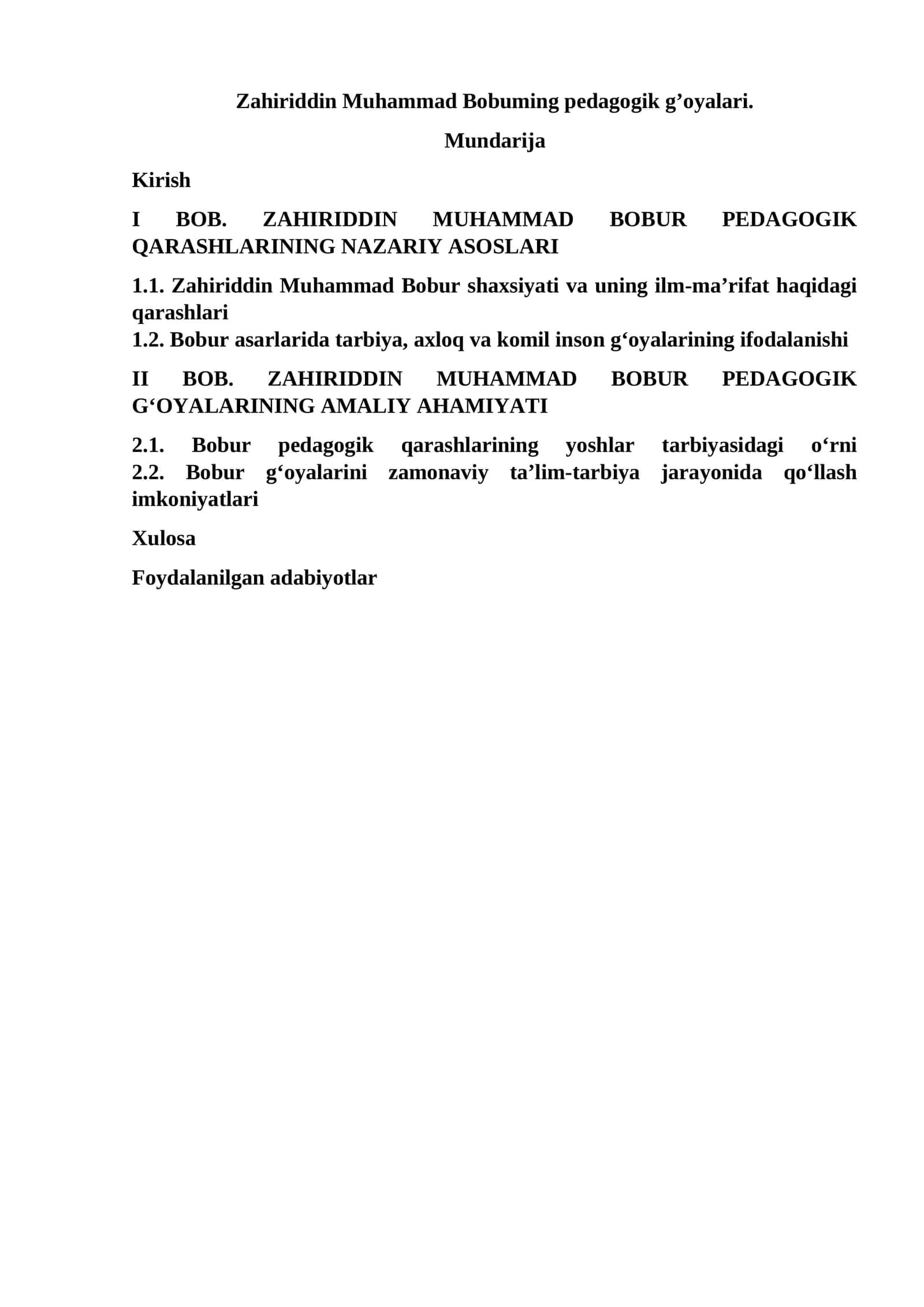 Zahiriddin Muhammad Bobuming pedagogik g’oyalari