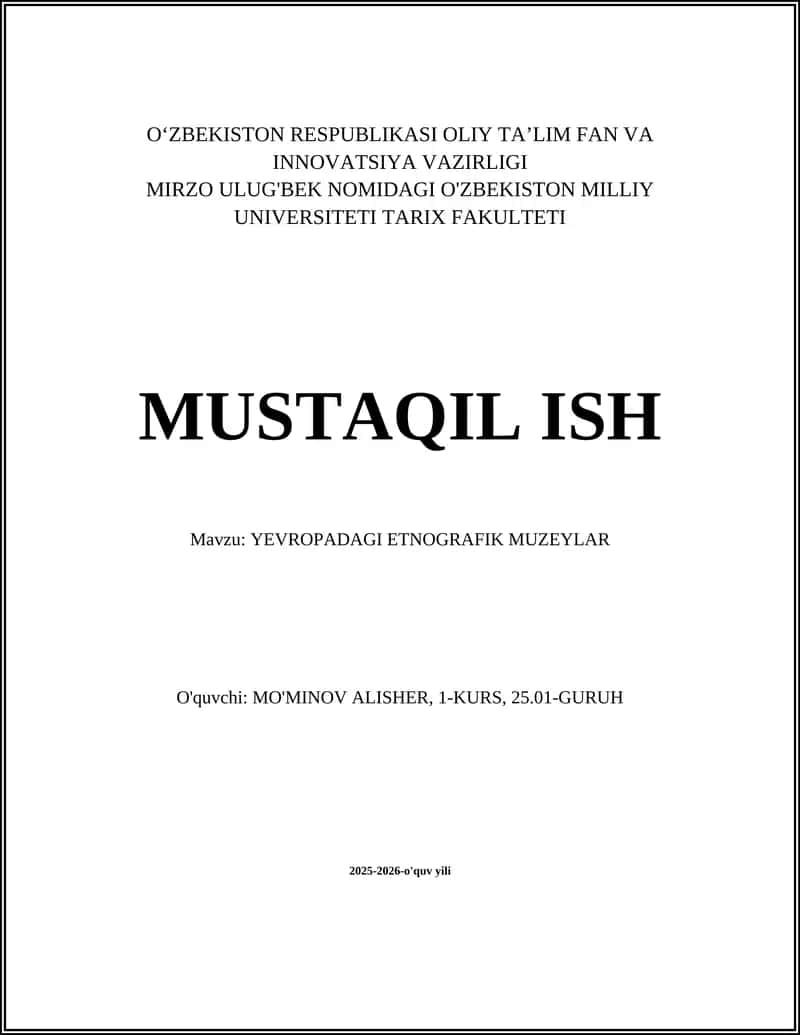 YEVROPADAGI ETNOGRAFIK MUZEYLAR