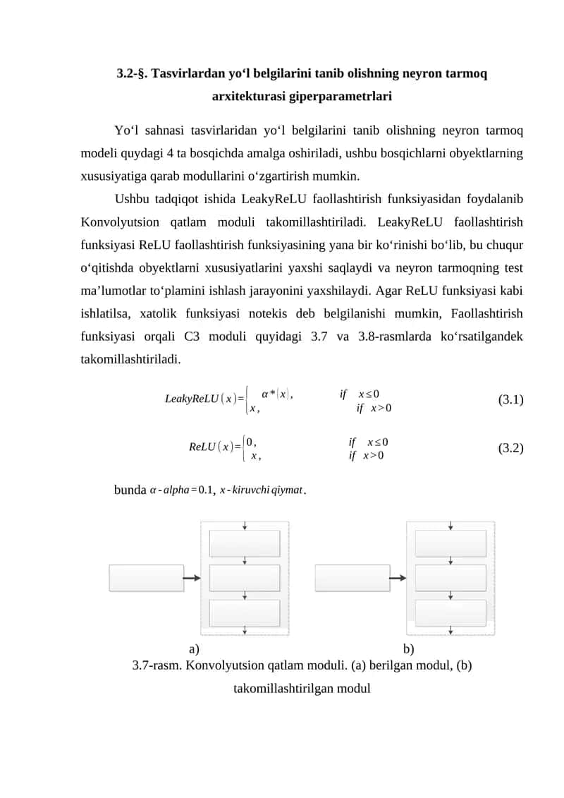 Tasvirlardan yo‘l belgilarini tanib olishning neyron tarmoq arxitekturasi giperparametrlari