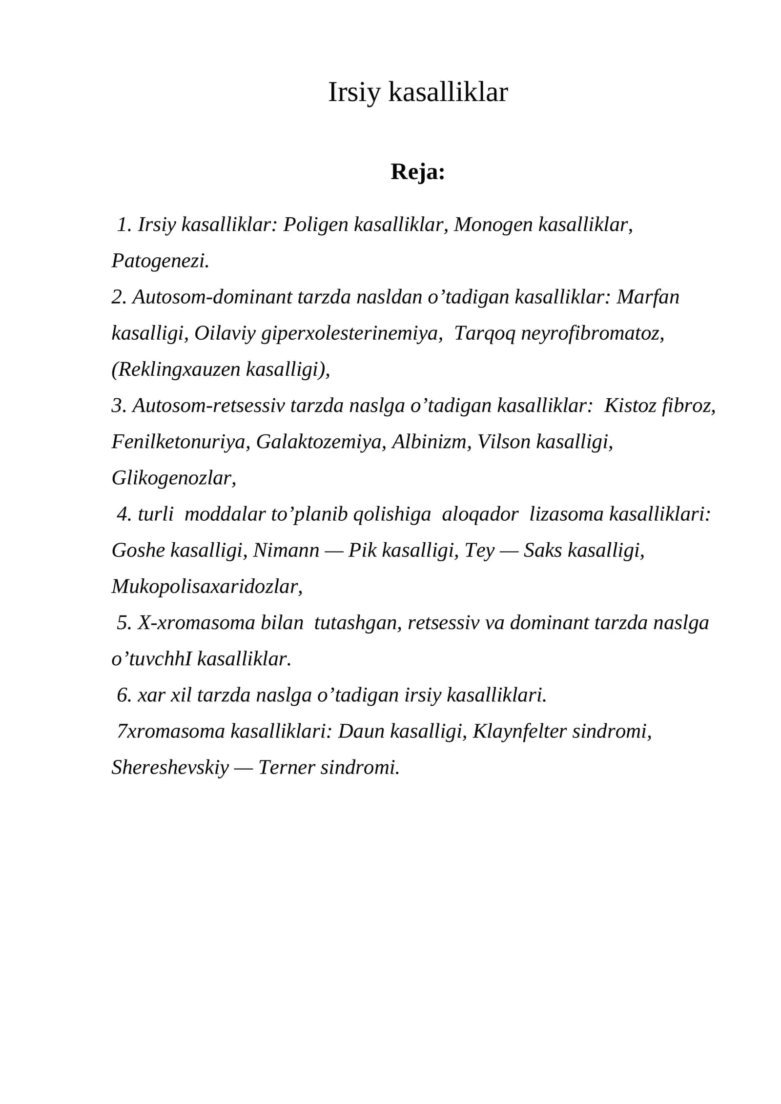 Irsiy kasalliklar