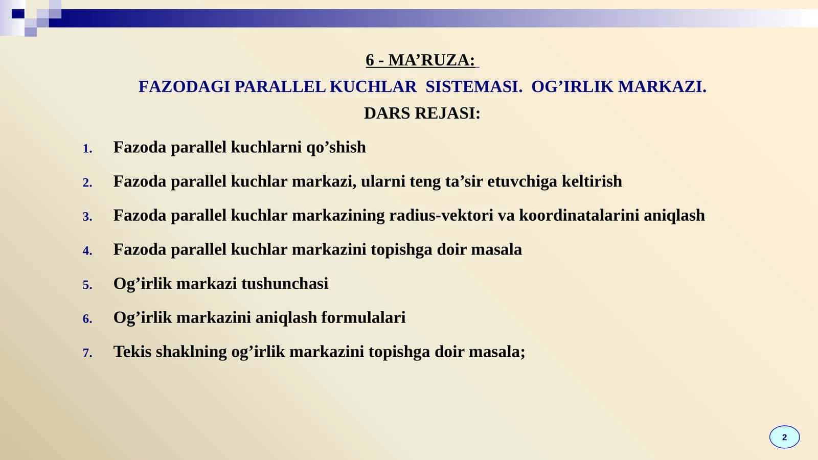 FAZODAGI PARALLEL KUCHLAR SISTEMASI.OG’IRLIK MARKAZI