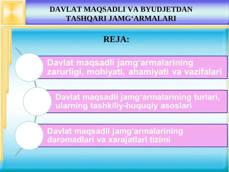 DAVLAT MAQSADLI VA BYUDJETDAN TASHQARI JAMG‘ARMALARI