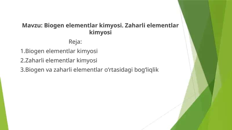 Biogen elementlar kimyosi. Zaharli elementlar kimyosi