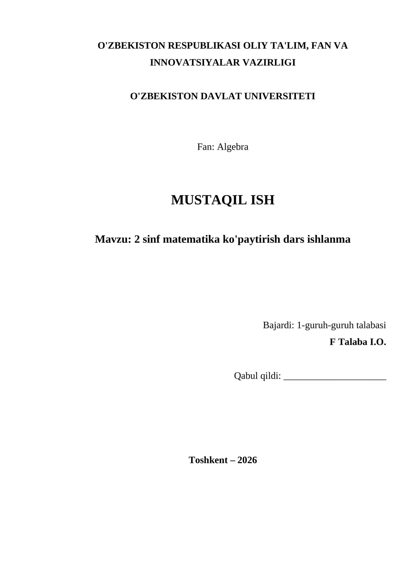 2 sinf matematika ko'paytirish dars ishlanma