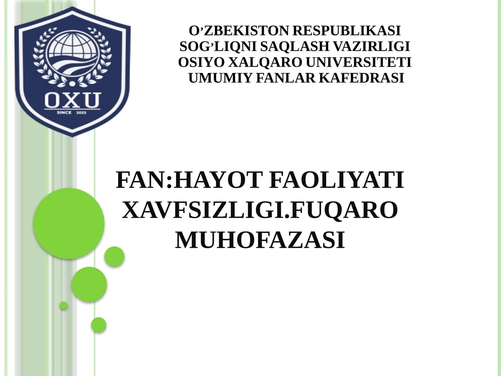 Hayot faoliyati xavfsizligi fanining nazariy asoslari