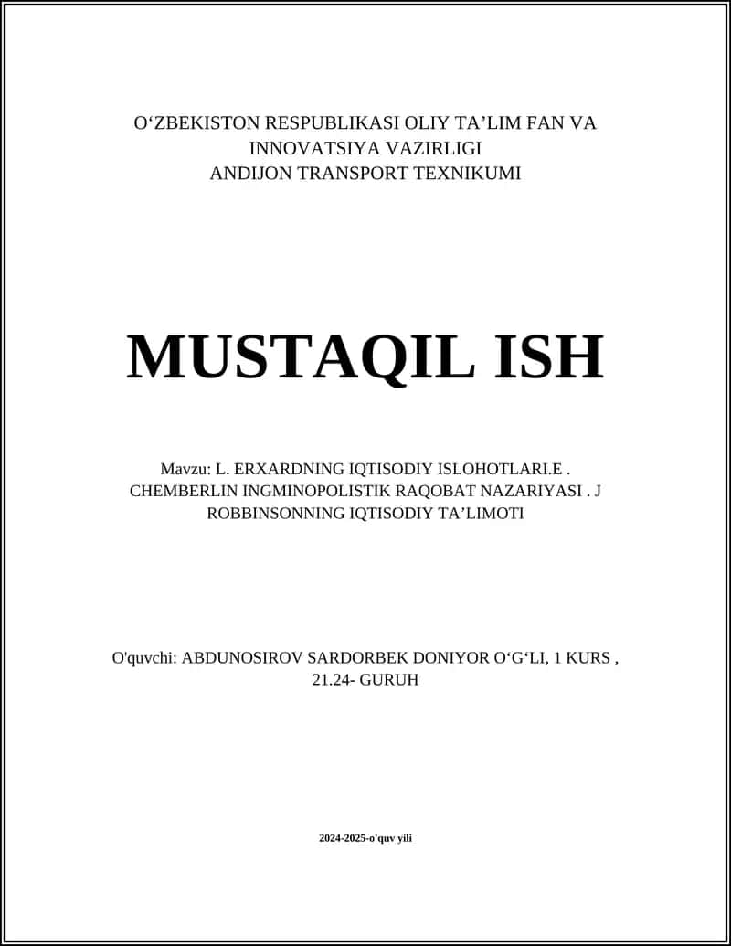L. ERXARDNING IQTISODIY ISLOHOTLARI