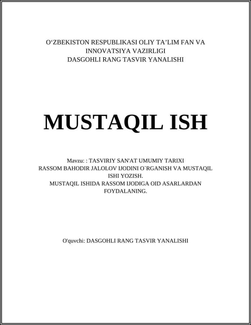 TASVIRIY SAN'AT TARIXI
