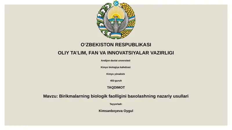 Birikmalarning biologik faolligini baxolashning nazariy usullari
