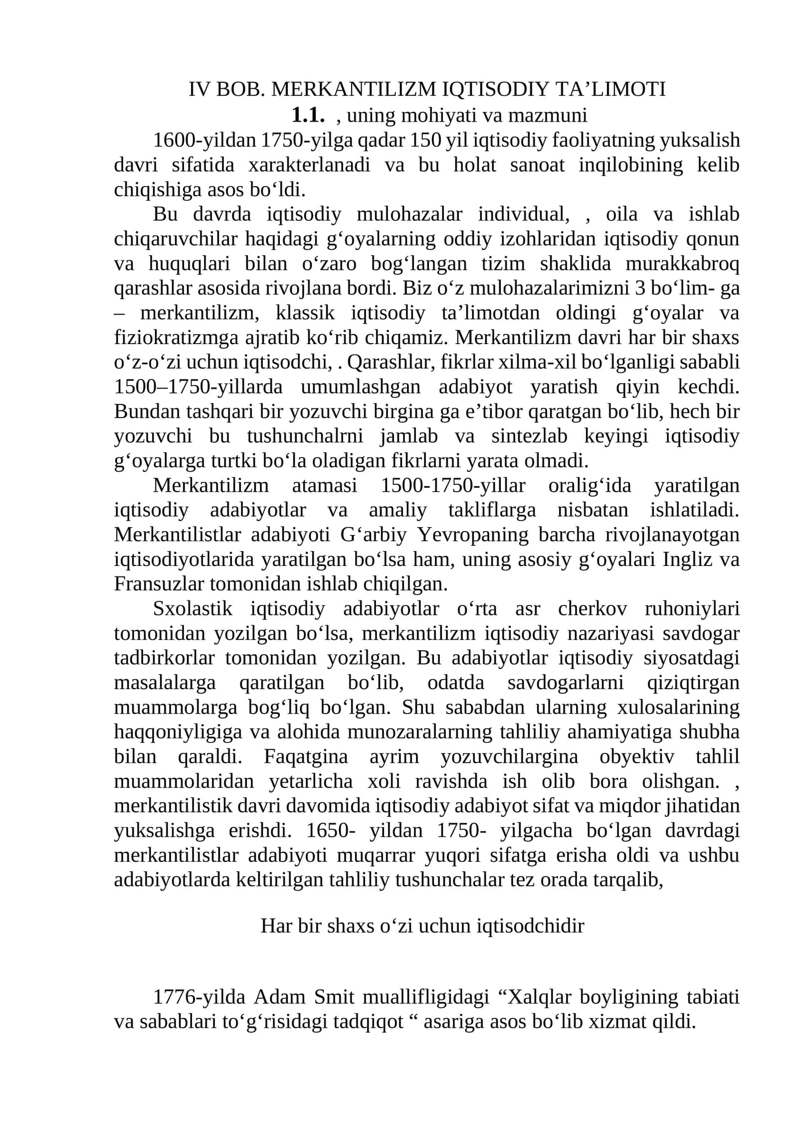 BOB. MERKANTILIZM IQTISODIY TA’LIMOTI