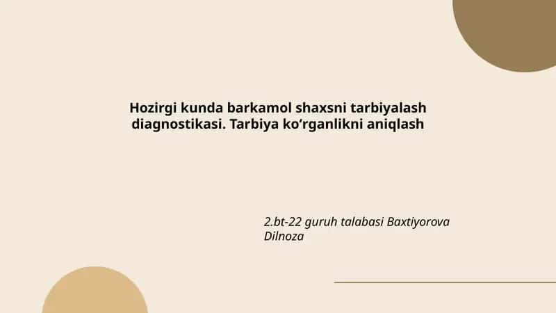 Barkamol shaxsni tarbiyalash diagnostikasi