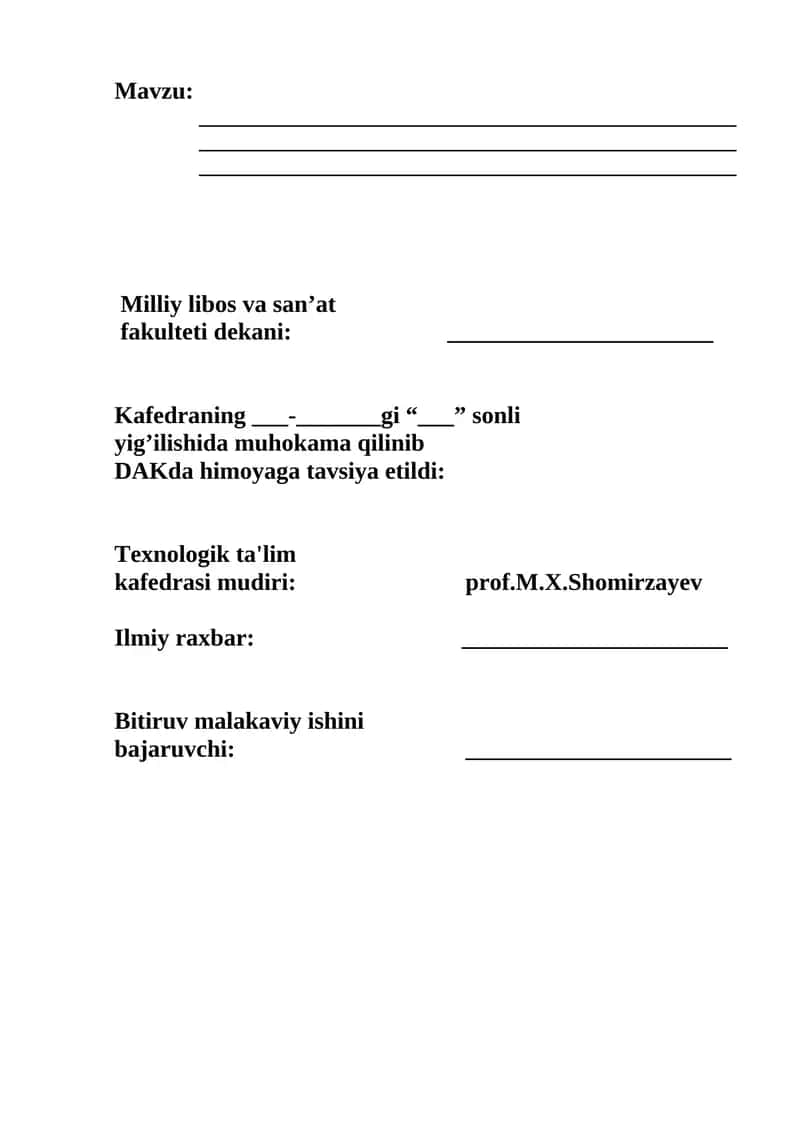 Milliy libos va san’at fakulteti Texnologik ta'lim yo’nalishi