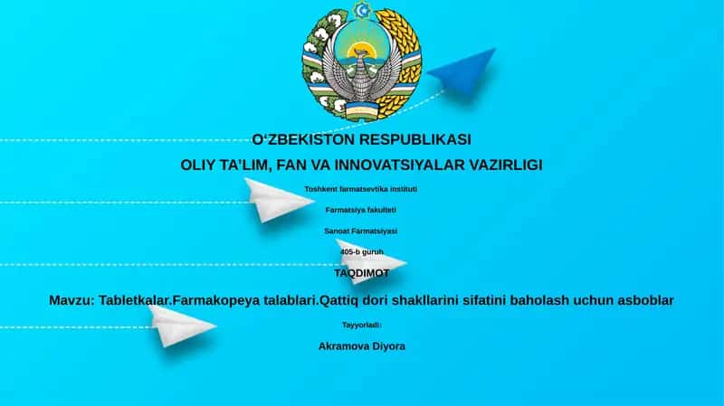 Tabletkalar.Farmakopeya talablari.Qattiq dori shakllarini sifatini baholash uchun asboblar